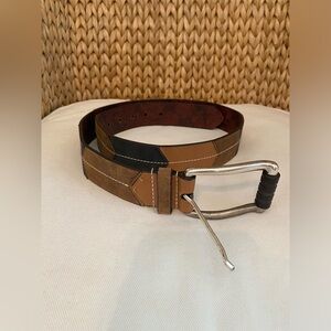 Robert Graham Brown ZigZag Patchwork Belt Size 34/85 Red Paisley Leather NEW